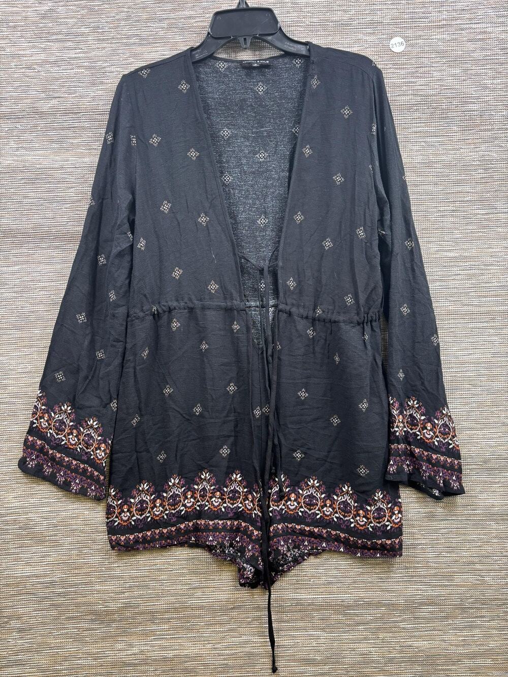 Kendall & Kylie Romper Juniors Size M Black Geometric Long Sleeve V Neck Boho